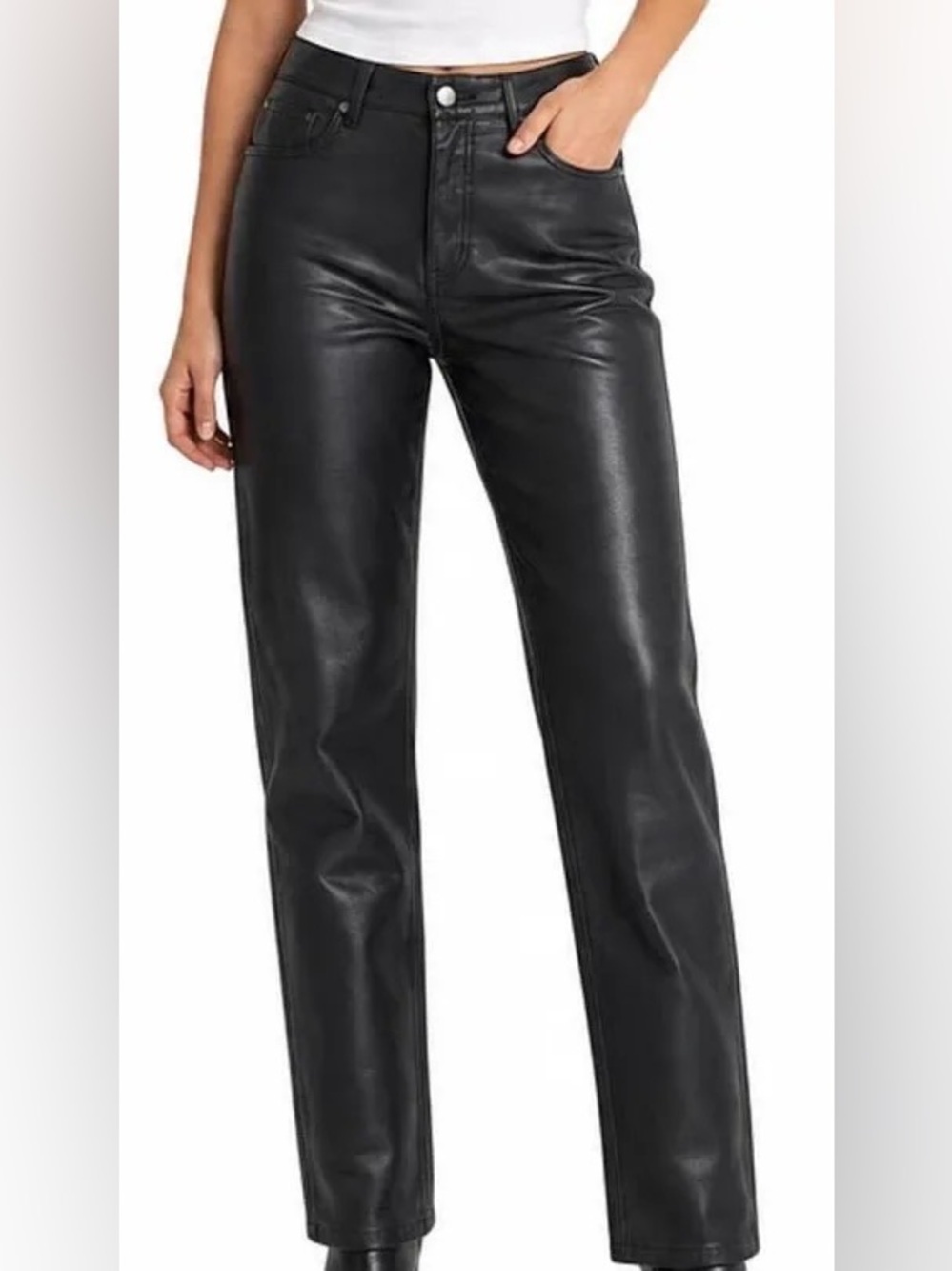 Aritzia Wilfred Melina Pants Vegan Black Leather High Rise Straight Leg Size 8